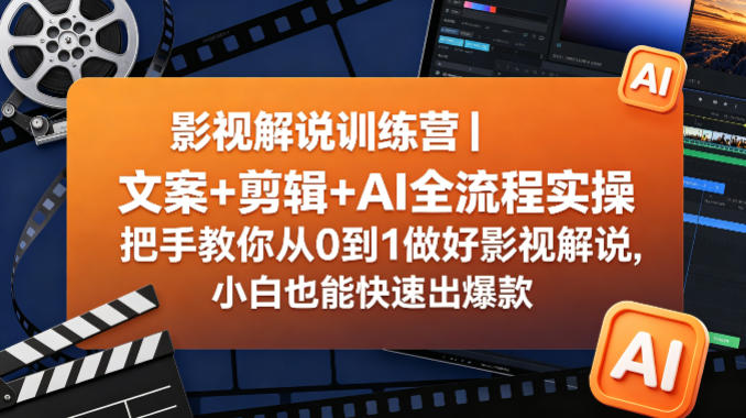 影视解说训练营｜文案+剪辑+AI全流程实操，把手教你从0到1做好影视解说，小白也能快速出爆款-优优云网创