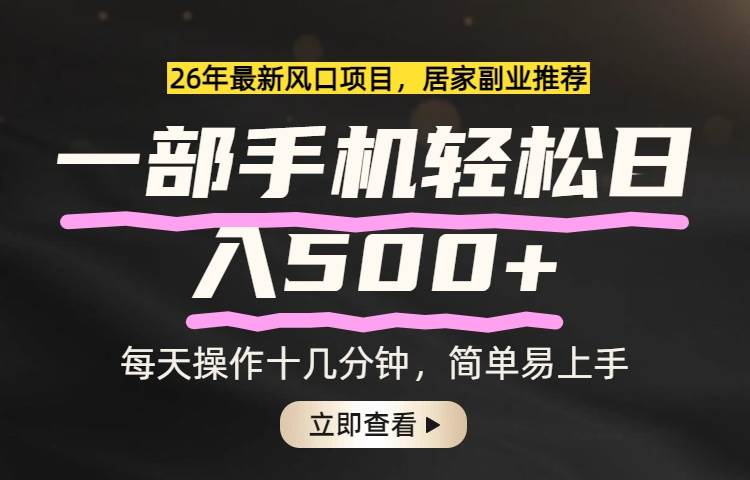 （17680期）26年居家副业首选，一部手机轻松日入500+，长期稳定可做-优优云网创