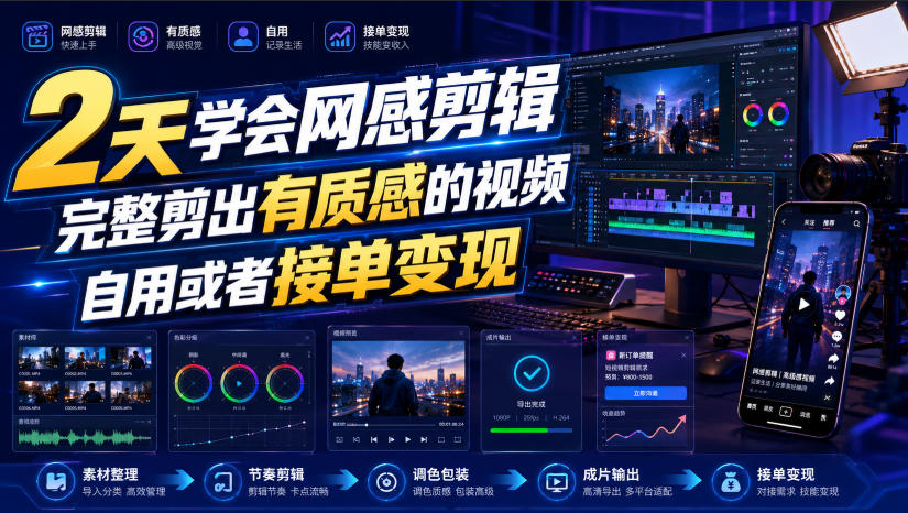 2天学会网感剪辑，完整剪出有质感的视频，自用或者接单变现-优优云网创