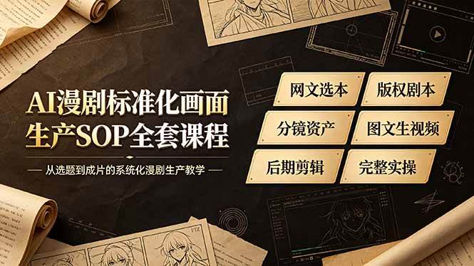 (19401期)AI漫剧标准化画面生产SOP全套课程-更新,网文选本版权剧本分镜资产全覆盖,图文生视频后期剪辑完整实操教学-优优云网创
