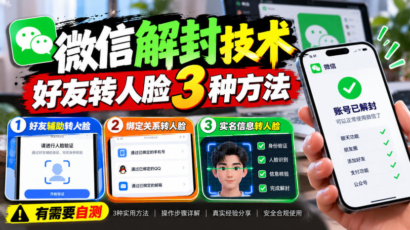 微信解封技术，好友转人脸3种方法，外来技术，有需要自测-优优云网创
