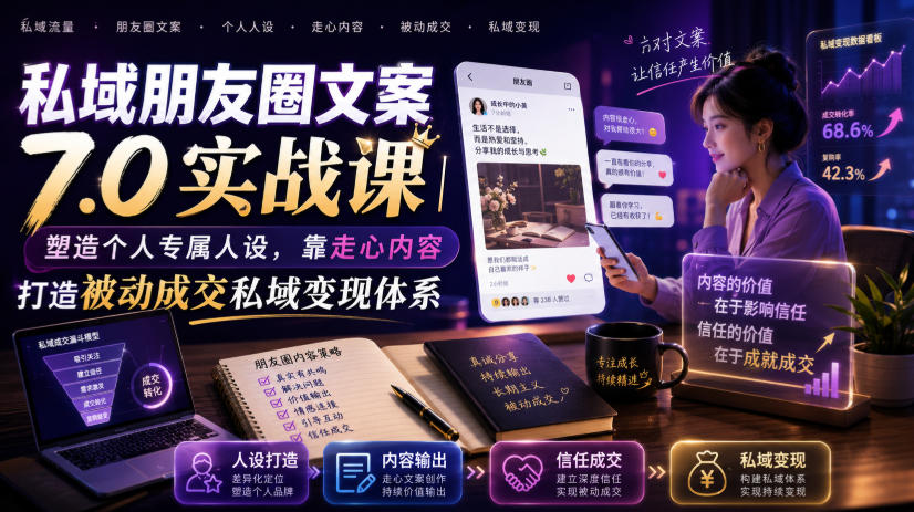 私域朋友圈文案7.0实战课|塑造个人专属人设,靠走心内容打造被动成交私域变现体系-优优云网创