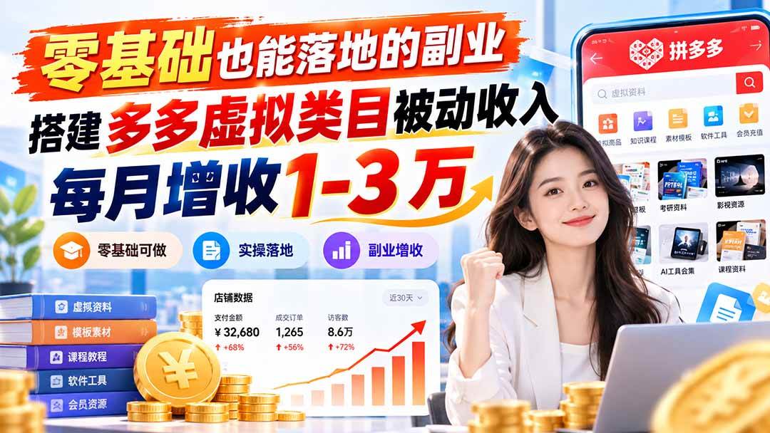 （20870期）零基础也能落地的副业，搭建多多虚拟类目被动收入，每月增收 1-3 万-优优云网创