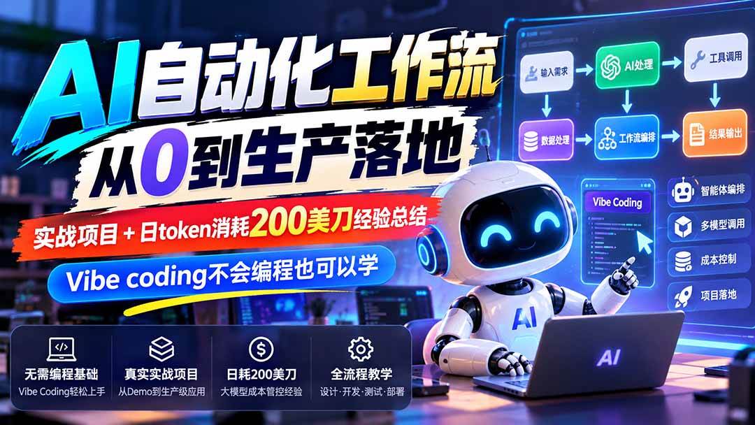 （20954期）【无水印】AI自动化工作流从0到生产落地，实战项目+日token消耗200美刀经验总结，Vibe coding不会编程也可以学-优优云网创