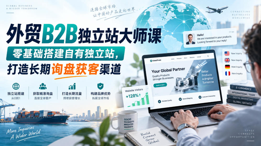 外贸B2B独立站大师课，零基础搭建自有独立站，打造长期询盘获客渠道-优优云网创