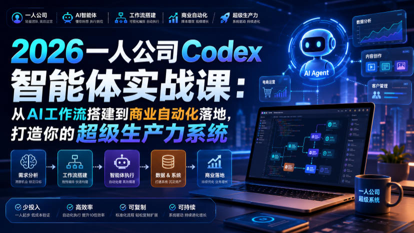 2026一人公司Codex智能体实战课：从AI工作流搭建到商业自动化落地，打造你的超级生产力系统-优优云网创