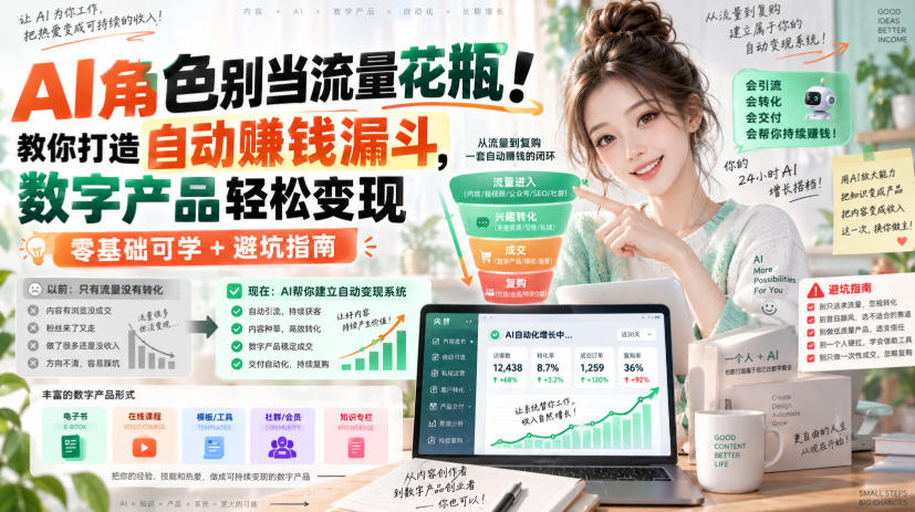 AI角色别当流量花瓶！教你打造自动賺钱漏斗，数字产品轻松变现（零基础可学+避坑指南）【原创双语字幕】-优优云网创