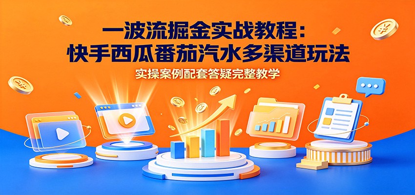 一波流掘金实战教程：快手西瓜番茄汽水多渠道玩法，实操案例配套答疑完整教学-优优云网创