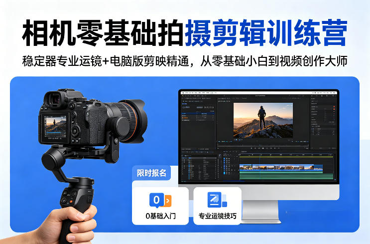 相机零基础拍摄剪辑训练营：稳定器专业运镜+电脑版剪映精通，从零基础小白到视频创作大师-优优云网创