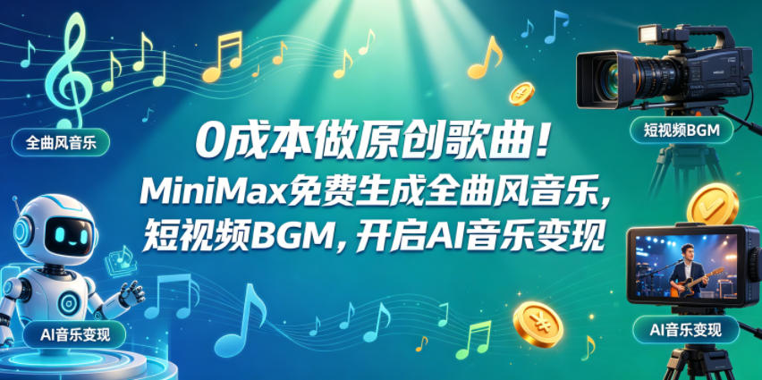 0成本做原创歌曲！MiniMax免费生成全曲风音乐，短视频BGM，开启AI音乐变现-优优云网创