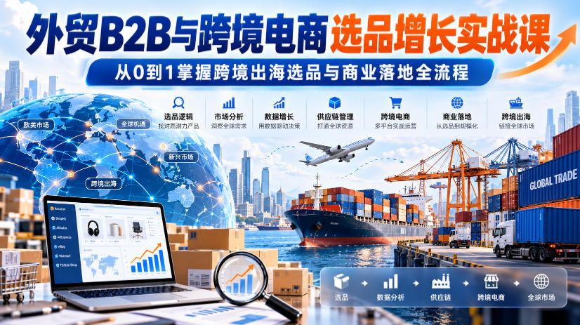 外贸B2B与跨境电商选品增长实战课，从0到1掌握跨境出海选品与商业落地全流程-优优云网创