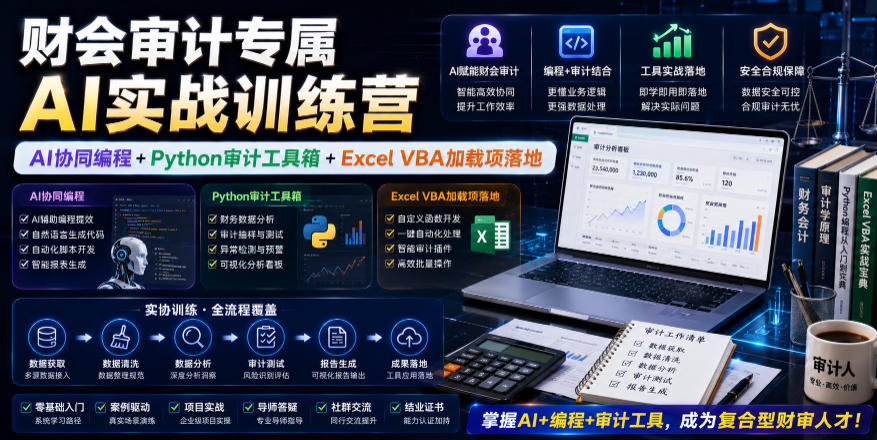 财会审计专属AI实战训练营｜AI协同编程+Python审计工具箱+Excel VBA加载项落地（更新0816）-优优云网创