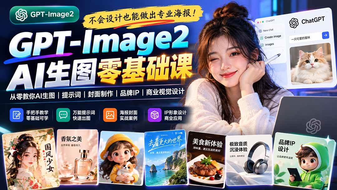 （20944期）不会设计也能做出专业海报！GPT-Image2从零教你AI生图、提示词、封面制作、品牌IP与商业视觉设计-优优云网创