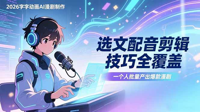 （17477期）2026字字动画AI漫剧制作-1期，选文配音剪辑技巧全覆盖，一个人就能批量产出爆款漫剧-优优云网创