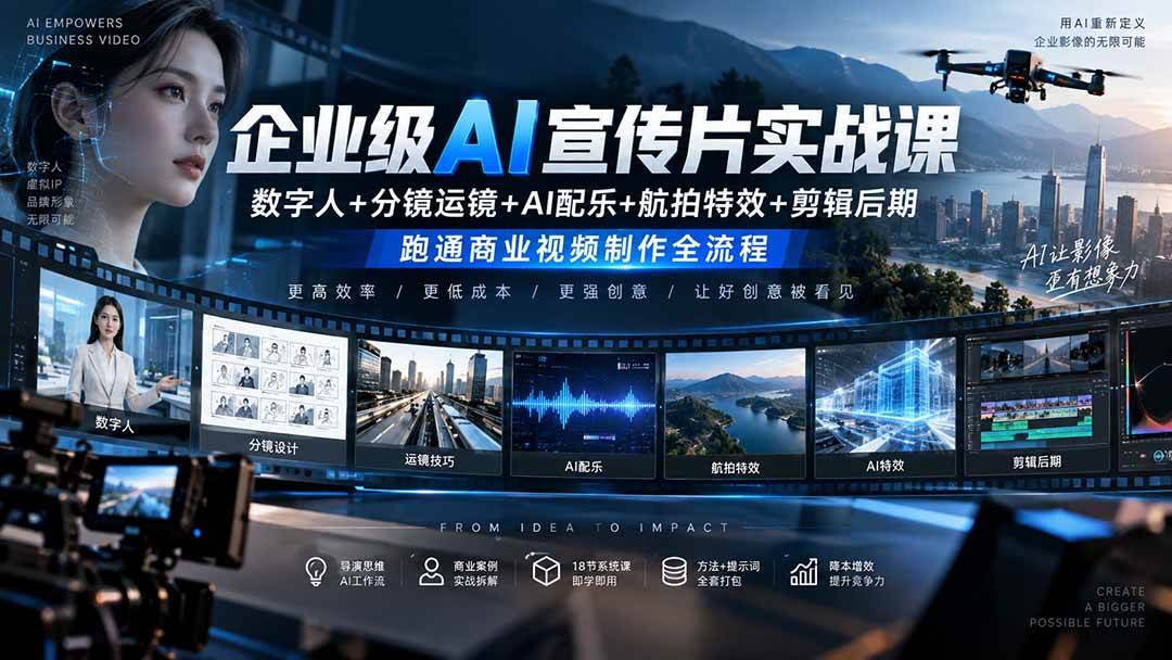 （20548期）企业级AI宣传片实战课｜数字人+分镜运镜+AI配乐+航拍特效+剪辑后期，跑通商业视频制作全流程-优优云网创