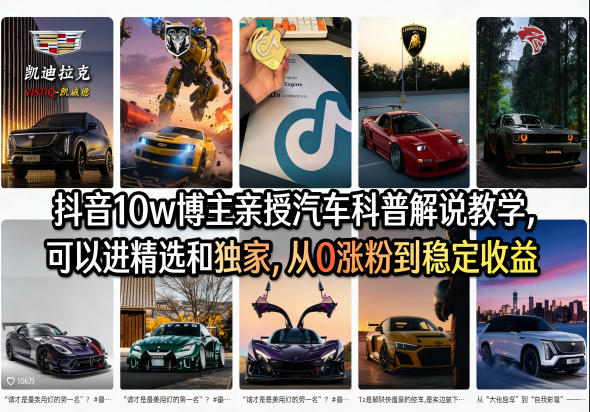 抖音10w博主亲授汽车科普解说教学，可以进精选和独家，从0涨粉到稳定收益（详细视频课程+1T素材）-优优云网创