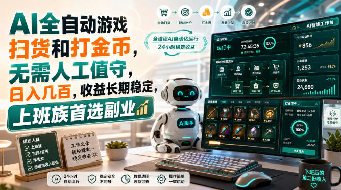 AI全自动游戏扫货和打金币，无需人工值守，日入几百，收益长期稳定，上班族首选副业【揭秘】-优优云网创