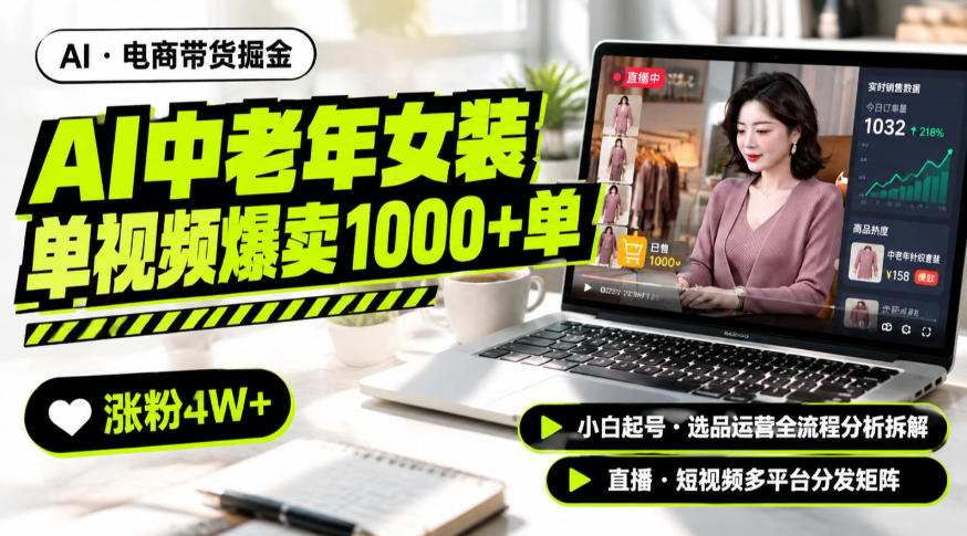 AI中老年服装带货赛道新玩法，一个视频卖出1000多单涨粉4W+，小白起号选品运营全流程分析拆解-优优云网创