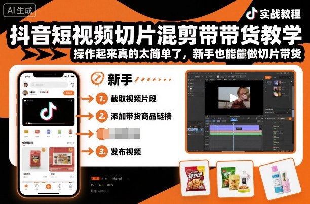 抖音短视频切片混剪带货教学，操作起来真的太简单了，新手也能做切片带货-优优云网创