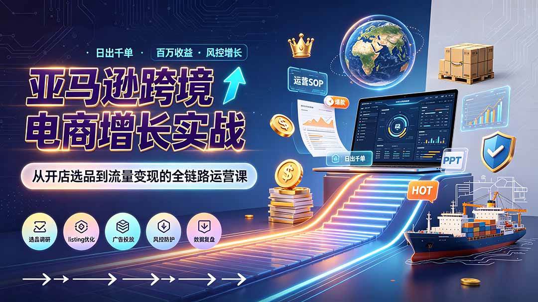 (19308期)亚马逊0-1孵化特训营8期:从注册风控到稳定日出千单实战,规避审核封店风险,标准化执行流程落地-优优云网创