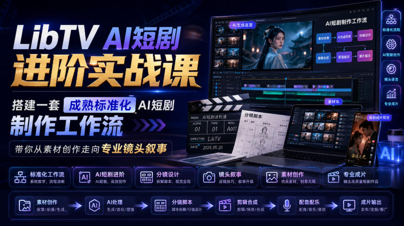 LibTV AI短剧进阶实战课，搭建一套成熟标准化AI短剧制作工作流，带你从素材创作走向专业镜头叙事（更新）-优优云网创