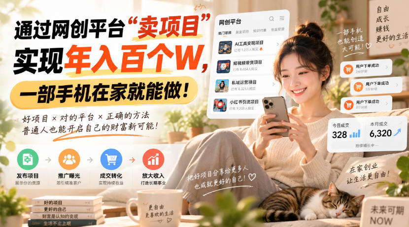 靠卖网创项目变现，一年拿下百万收益！一台手机就能操作！-优优云网创