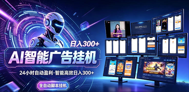 AI智能广告挂G项目，无需人工，单机稳定日入200+，可矩阵放大，24小时不间断刷广告賺收益【揭秘】-优优云网创