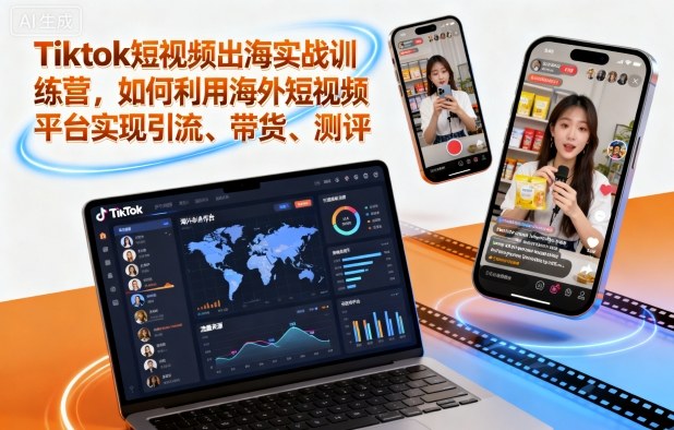 Tiktok短视频出海实战训练营，如何利用海外短视频平台实现引流、带货、测评-优优云网创