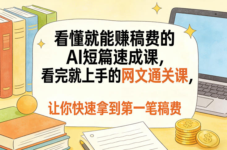 看懂就能賺稿费的AI短篇速成课，看完就上手的网文通关课，让你快速拿到第一笔稿费（更新8月）-优优云网创
