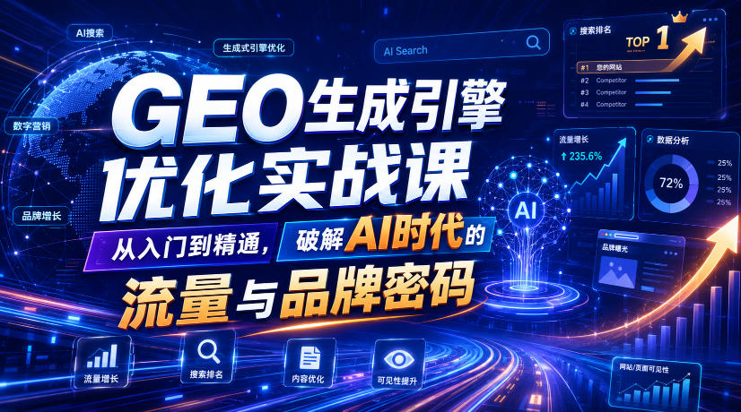 GEO生成引擎优化实战课,从入门到精通,破解AI时代的流量与品牌密码-优优云网创