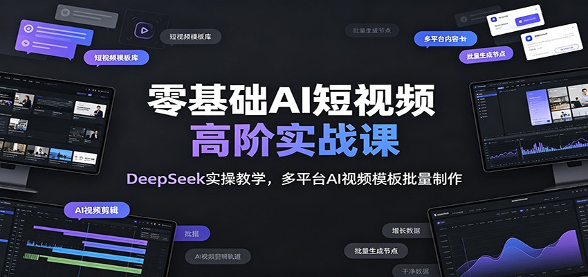 零基础AI短视频高阶实战课:DeepSeek实操教学,多平台AI视频模板批量制作-优优云网创