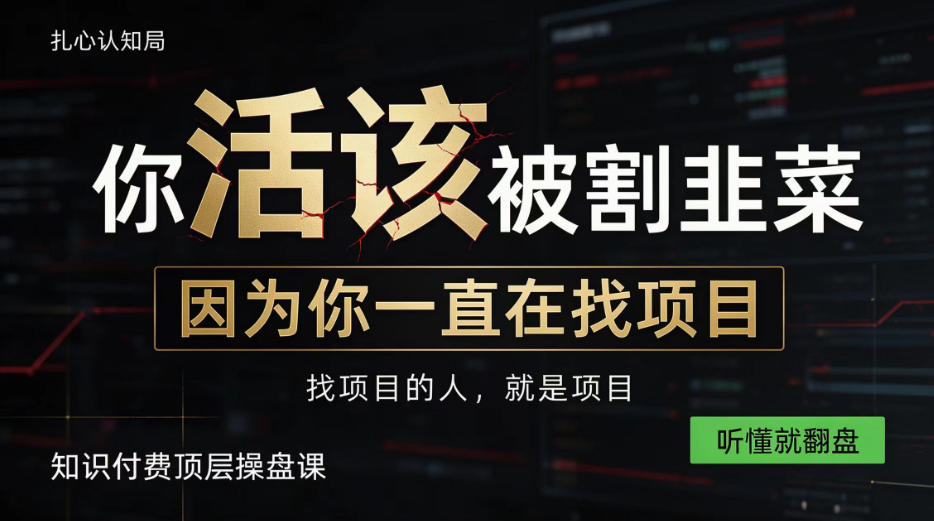 做项目不如卖项目，做知识付费自己当老板，知识付费顶层操盘课，听懂就翻盘【揭秘】-优优云网创