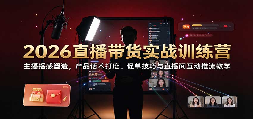 2026直播带货实战训练营：主播播感塑造，产品话术打磨、促单技巧与直播间互动推流教学-优优云网创