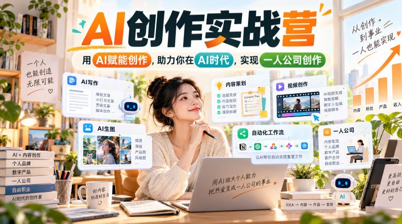 AI创作实战营，用AI赋能创作，助力你在AI时代，实现一人公司创作-优优云网创