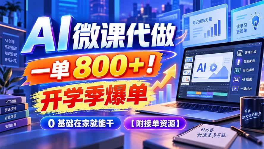 (20605期)AI 微课代做,一单 800+!开学季爆单,0 基础在家就能干【附接单资源】-优优云网创