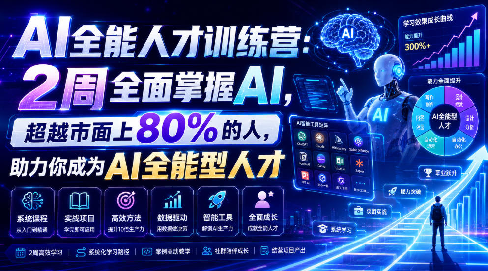 AI全能人才训练营:2周全面掌握AI,超越市面上80%的人,助力你成为AI全能型人才-优优云网创