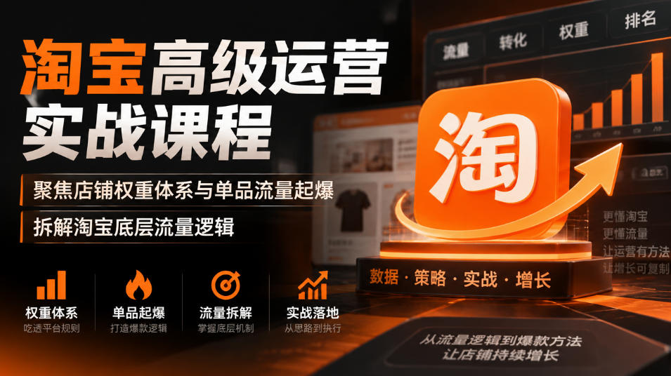 淘宝高级运营实战课程，聚焦店铺权重体系与单品流量起爆，拆解淘宝底层流量逻辑-优优云网创
