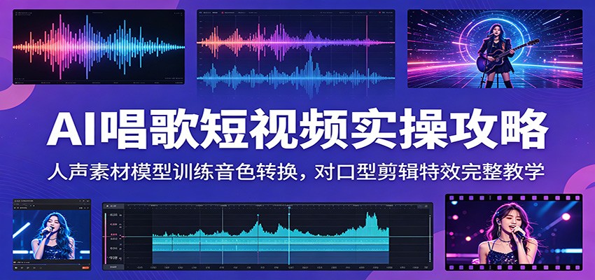AI唱歌短视频实操攻略：人声素材模型训练音色转换，对口型剪辑特效完整教学-优优云网创