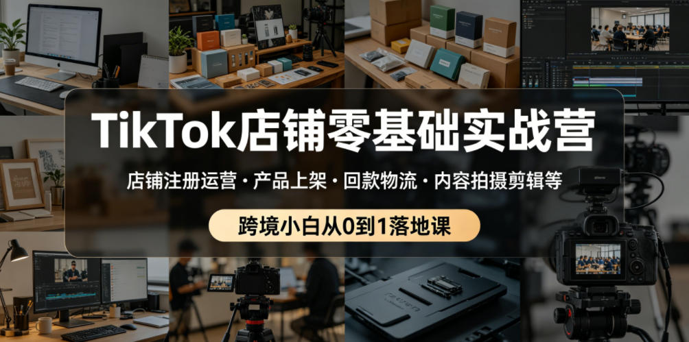 TikTok店铺零基础实战营，店铺注册运营・产品上架・回款物流・内容拍摄剪辑等 ，跨境小白从0到1落地课-优优云网创