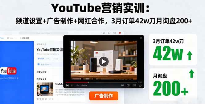 （16107期）YouTube营销实训：频道设置+广告制作+网红合作，3月订单42w刀月询盘200+-优优云网创