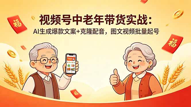 （18396期）视频号中老年带货实战：AI生成爆款文案+克隆配音，图文视频批量起号-优优云网创