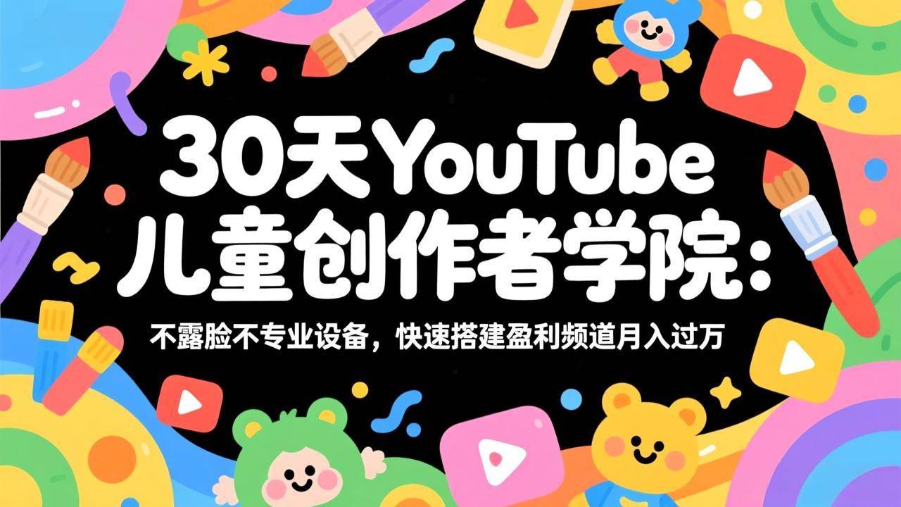 （17554期）30天YouTube儿童创作者学院：不露脸不专业设备，快速搭建盈利频道月入过万-优优云网创