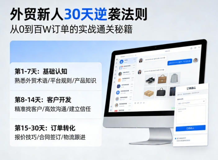 外贸新人30天逆袭法则，教你从0到百W订单的实战通关秘籍-优优云网创
