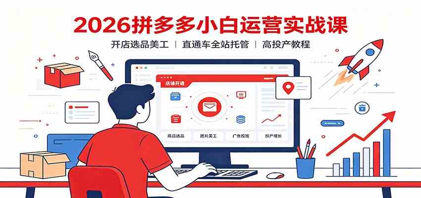 2026拼多多小白运营实战课：开店选品美工，直通车全站托管高投产教程-优优云网创