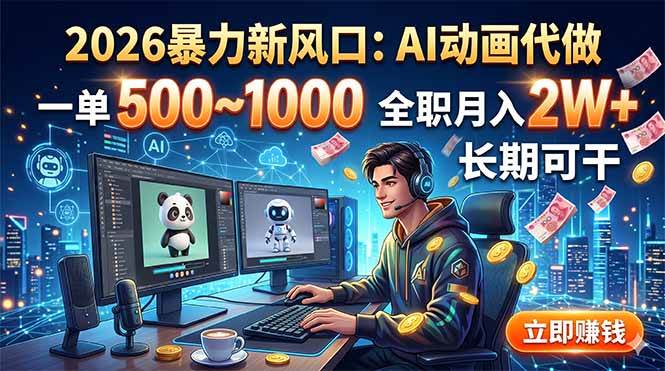 (18993期)2026暴力新风口:AI动画代做,一单500~1000,全职月入2W+,长期可干-优优云网创