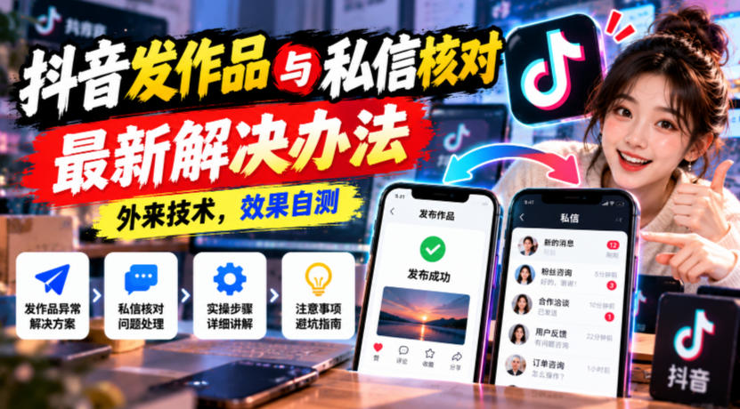 抖音发作品与私信核对最新解决办法，外来技术，效果自测-优优云网创