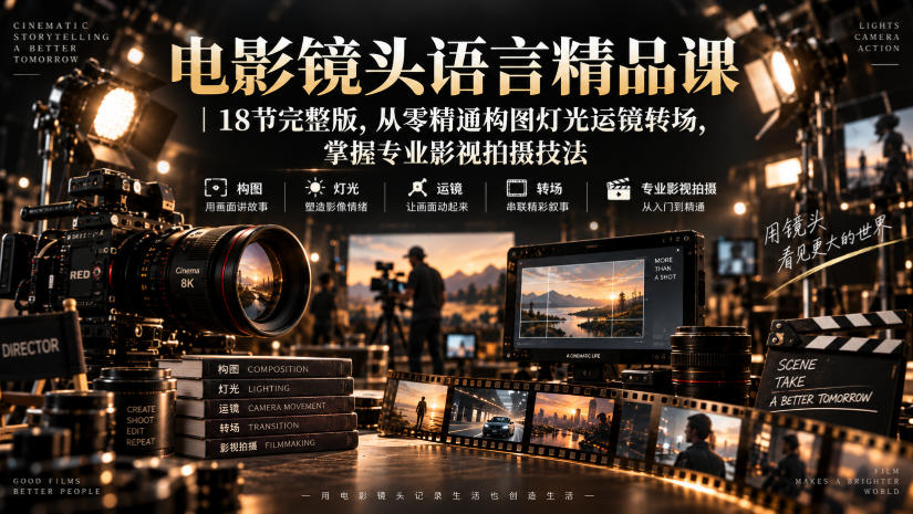电影镜头语言精品课｜18节完整版，从零精通构图灯光运镜转场，掌握专业影视拍摄技法-优优云网创