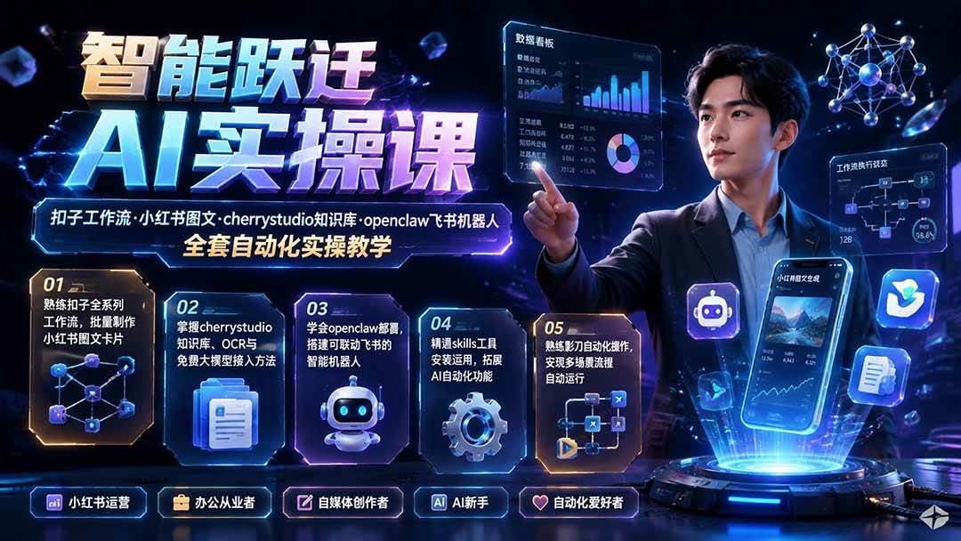 （19653期）智能跃迁 AI实操课｜扣子工作流小红书图文搭建，cherrystudio知识库openclaw飞书机器人全套自动化实操教学-优优云网创