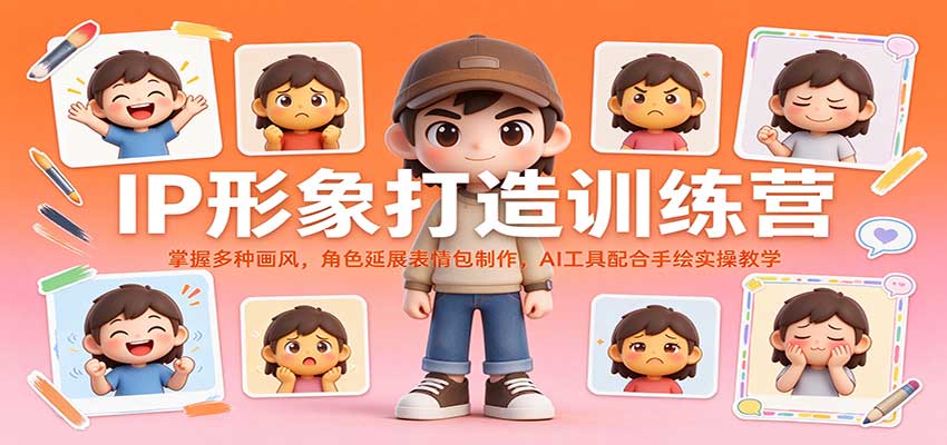 IP形象打造训练营：掌握多种画风，角色延展表情包制作，AI工具配合手绘实操教学-优优云网创