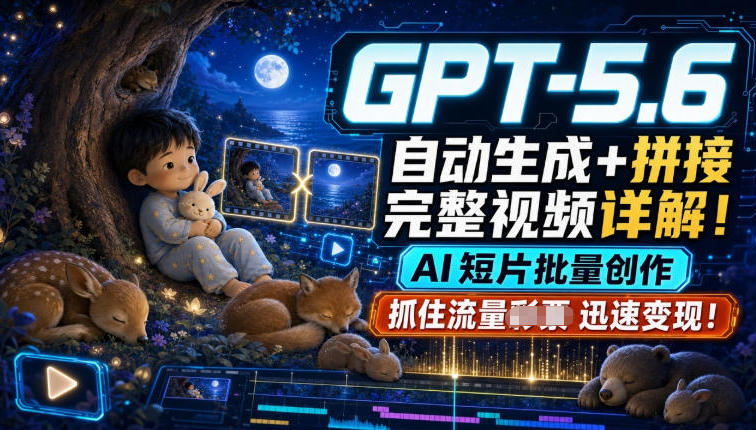GPT-5.6自动生成+拼接完整视频详解,AI短片批量创作,抓住流量迅速变现!-优优云网创
